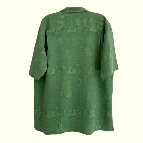 Tommy Bahama Hawaiian Camp Shirt Green M Silk Hula Dancer Bahama Colada EUC - Picture 3 of 11